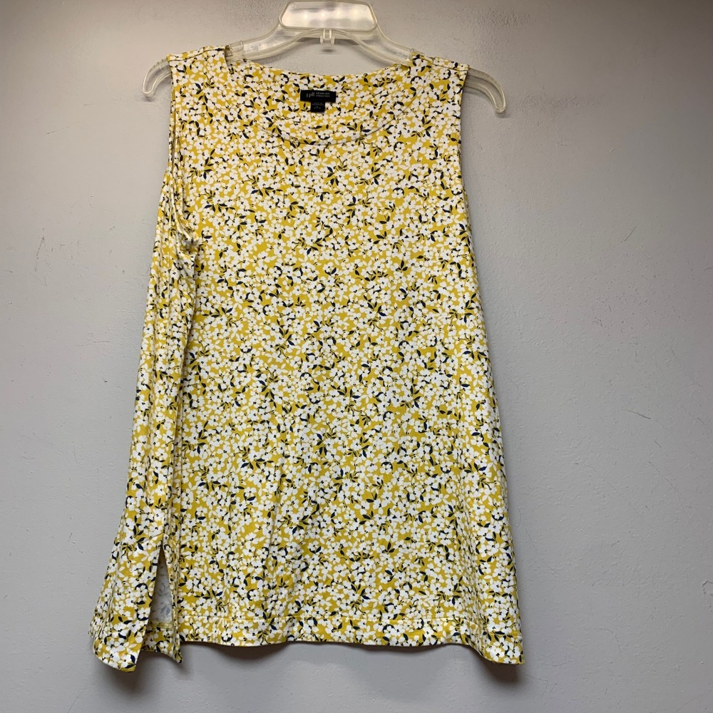 J. Jill Tank Top Womens L Petite Yellow Floral Wearever Excellent Sleeveless